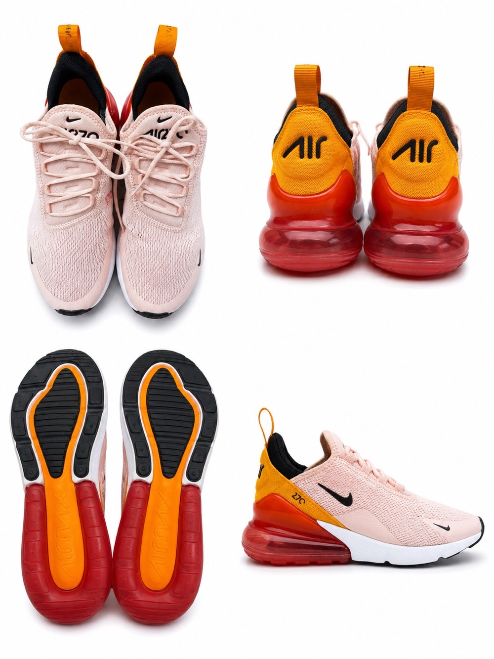 Nike Women's Air Max 270 Peach Pink with Orange Accents - Picture 3 of 3